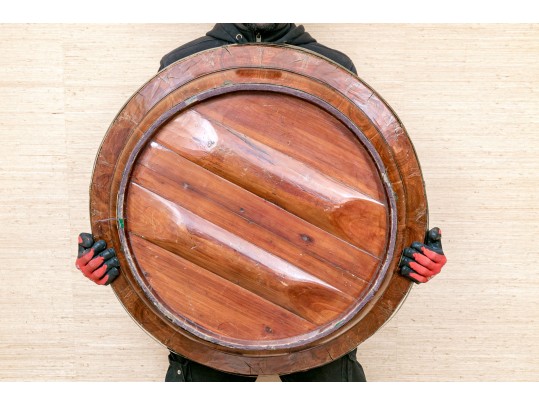 Massive Semi Antique Brass Bound Wooden Basin