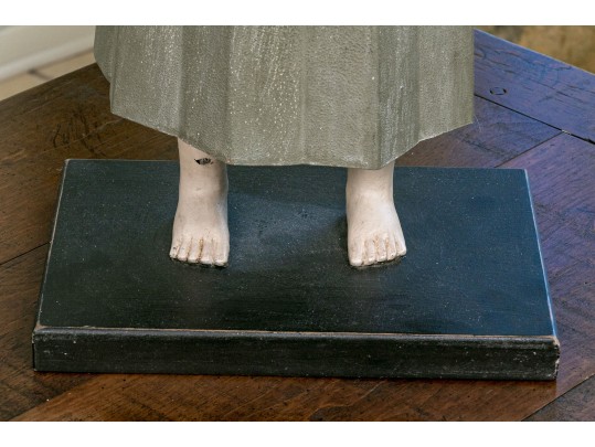 Decorative Folk Style Wood & Tole Winged Angel On Wood Base