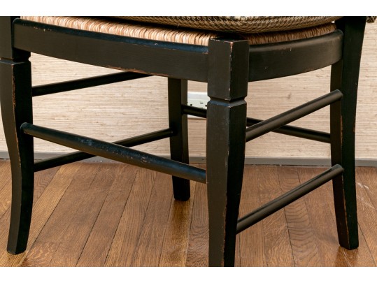 Set Of 8 B & D Rush Seat Country French Dining Chairs With RL Fabric Seat Cushions