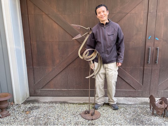 Bill Heise (American, 1942 - 2011) Vintage Found Metal Flamingo Sculpture