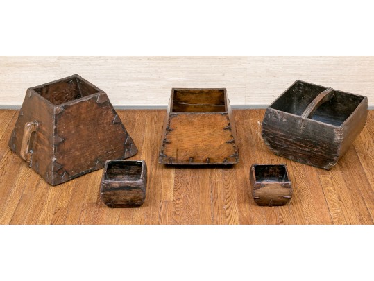 Vintage Collection Of 5 Chinese Rice Buckets And Bowls