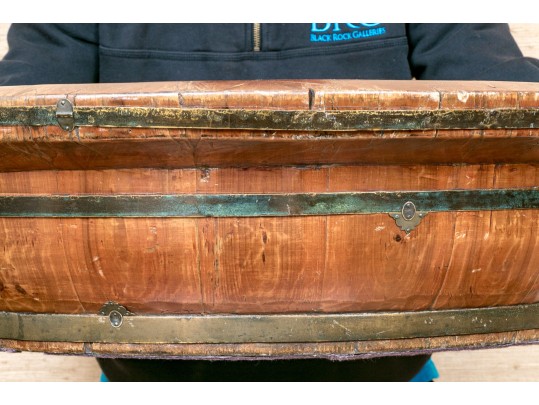 Massive Semi Antique Brass Bound Wooden Basin