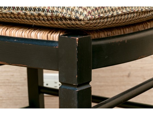 Set Of 8 B & D Rush Seat Country French Dining Chairs With RL Fabric Seat Cushions