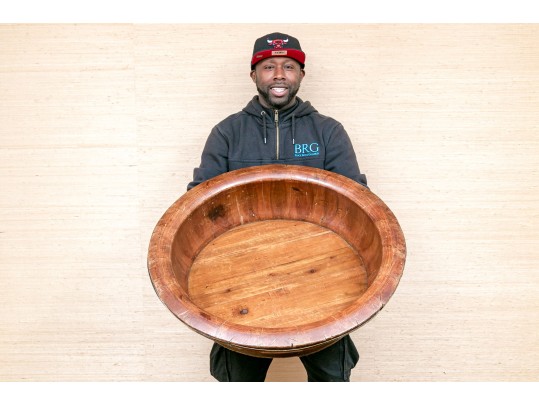 Massive Semi Antique Brass Bound Wooden Basin