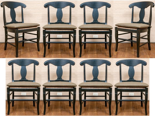 Set Of 8 B & D Rush Seat Country French Dining Chairs With RL Fabric Seat Cushions