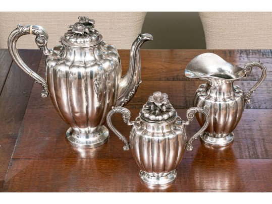 Vintage Three Piece Mexican Sterling Silver Tea Set, 60.72 OZT