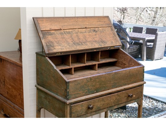 Vintage Slant Top Tall Writing Desk, For Restoration