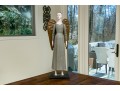 Decorative Folk Style Wood & Tole Winged Angel On Wood Base
