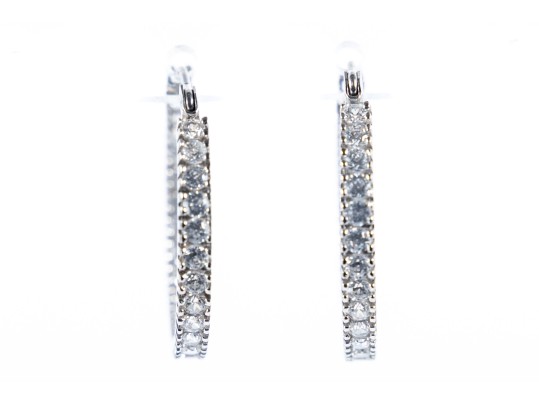 14k White Gold Glass Hoop Earrings