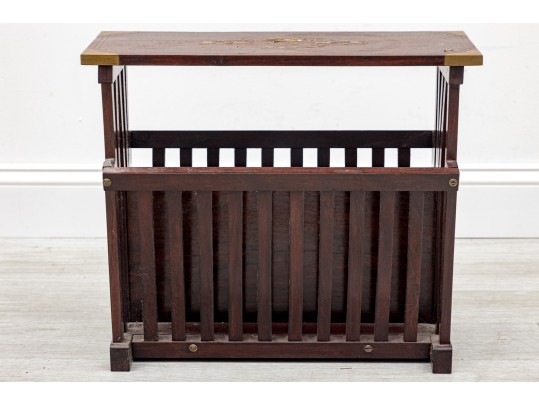 Vintage Rosewood Brass Inlaid Magazine Rack
