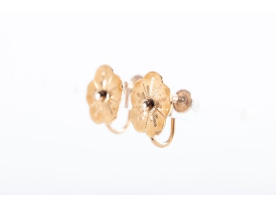 14k Yellow Gold Floral Screw-Back Clip-On Earrings