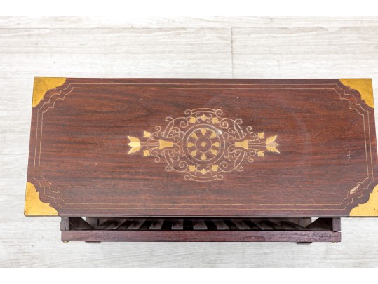 Vintage Rosewood Brass Inlaid Magazine Rack