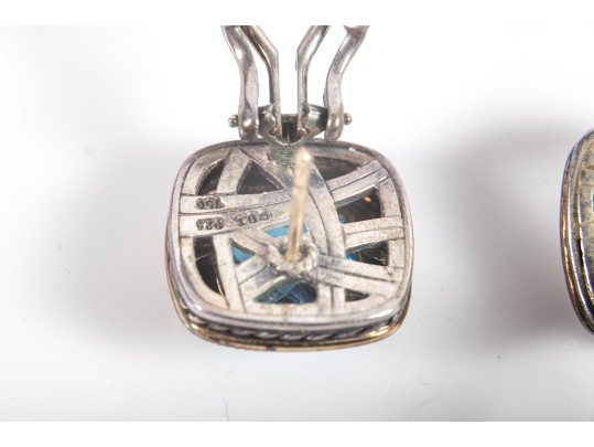 David Yurman Sterling Silver And 18k Blue Topaz Earrings