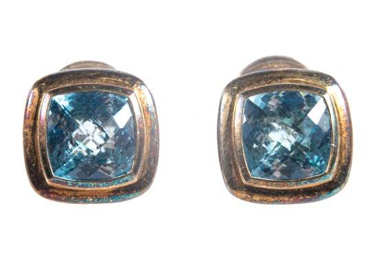 David Yurman Sterling Silver And 18k Blue Topaz Earrings