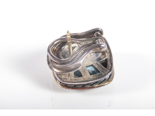David Yurman Sterling Silver And 18k Blue Topaz Earrings