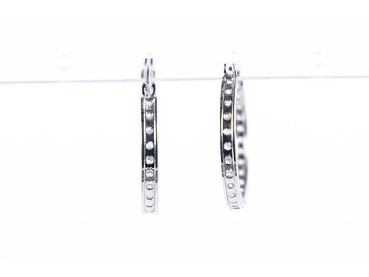 14k White Gold Glass Hoop Earrings