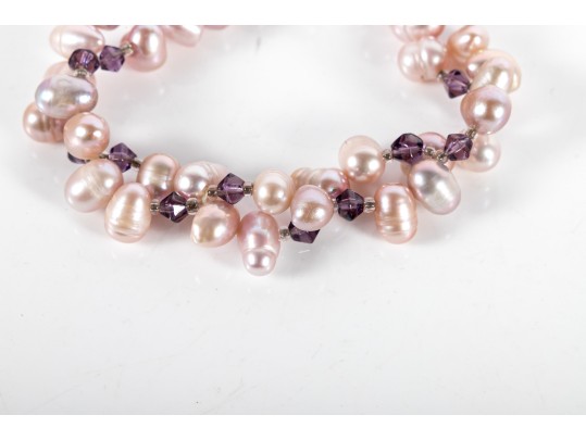 Pale Pink Cultured Pearl Bracelet With Sterling Earrings
