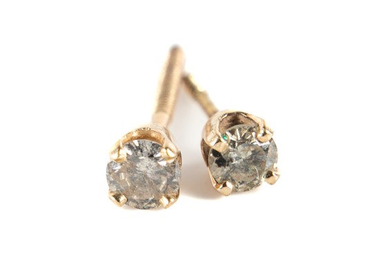 14k Yellow Gold Diamond Stud Earrings