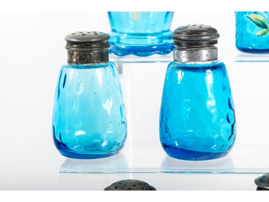 Assorted Blue Depression Glass Salt Shakers