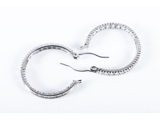 14k White Gold Glass Hoop Earrings