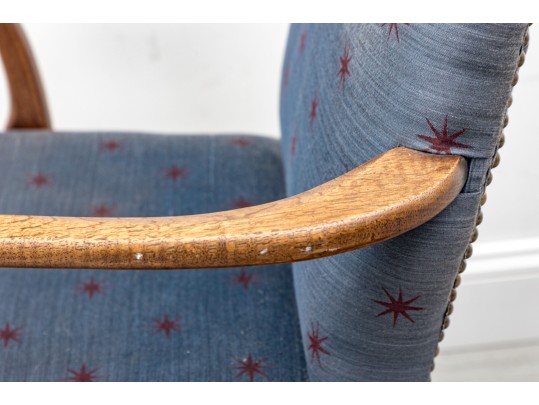 Oak Ball & Claw Foot Upholstered Library Armchair