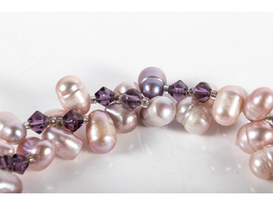 Pale Pink Cultured Pearl Bracelet With Sterling Earrings