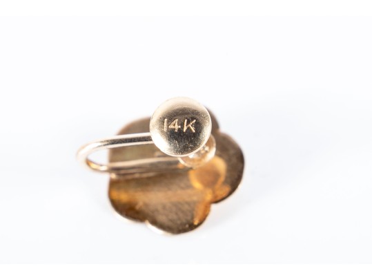 14k Yellow Gold Floral Screw-Back Clip-On Earrings