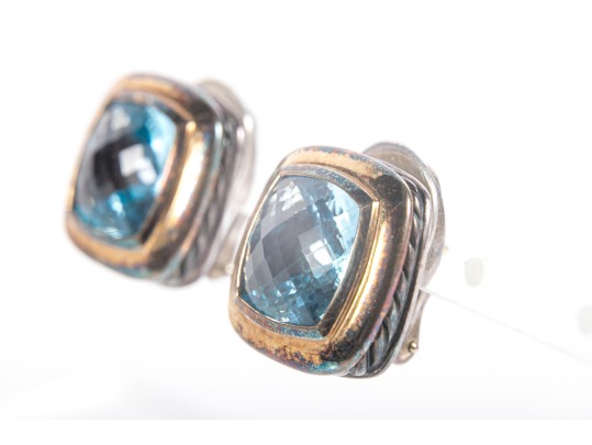David Yurman Sterling Silver And 18k Blue Topaz Earrings