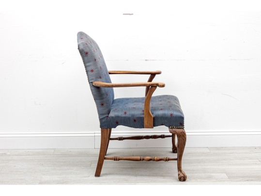 Oak Ball & Claw Foot Upholstered Library Armchair