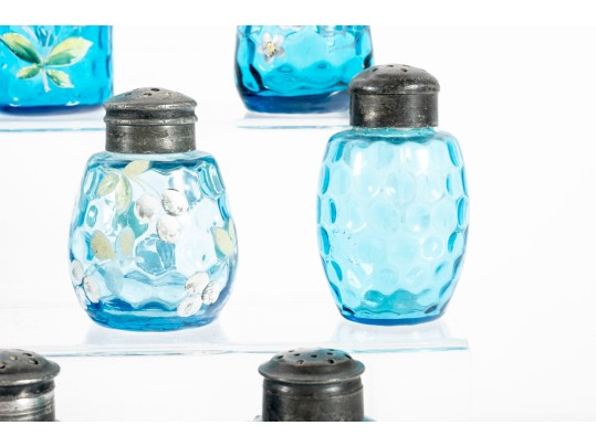 Assorted Blue Depression Glass Salt Shakers