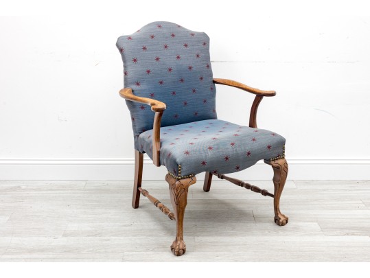 Oak Ball & Claw Foot Upholstered Library Armchair