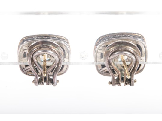 David Yurman Sterling Silver And 18k Blue Topaz Earrings