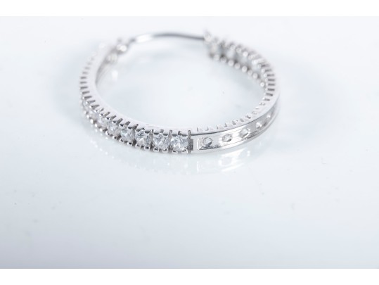 14k White Gold Glass Hoop Earrings