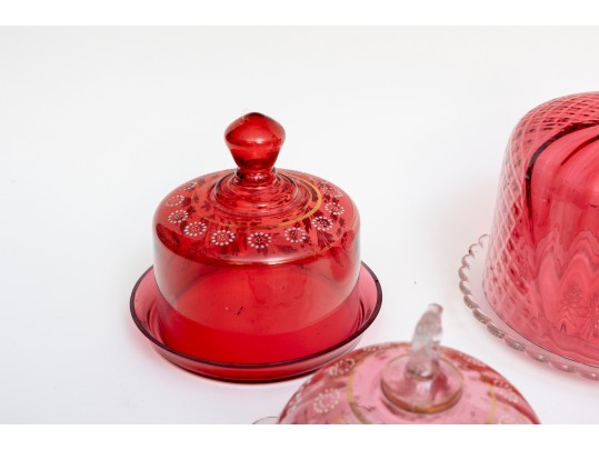 Vintage Cranberry Glass Cloches