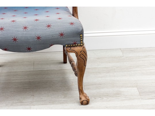 Oak Ball & Claw Foot Upholstered Library Armchair