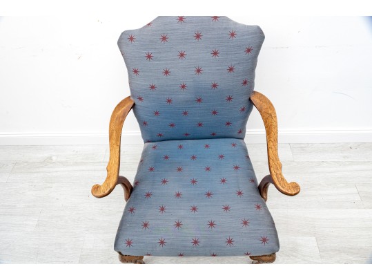Oak Ball & Claw Foot Upholstered Library Armchair