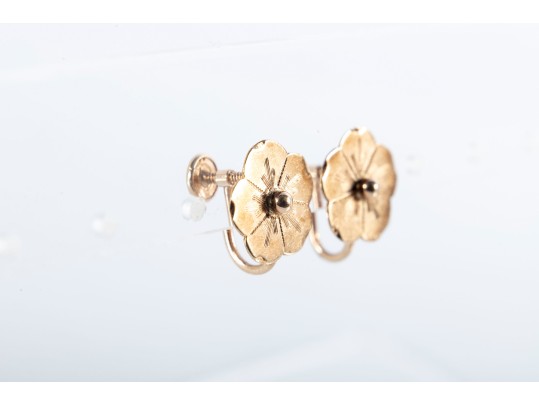 14k Yellow Gold Floral Screw-Back Clip-On Earrings