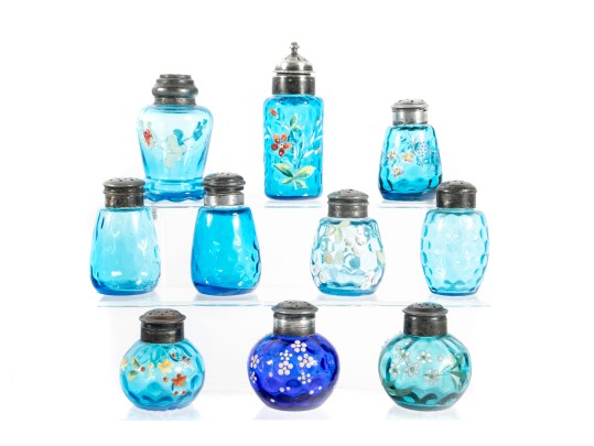Assorted Blue Depression Glass Salt Shakers