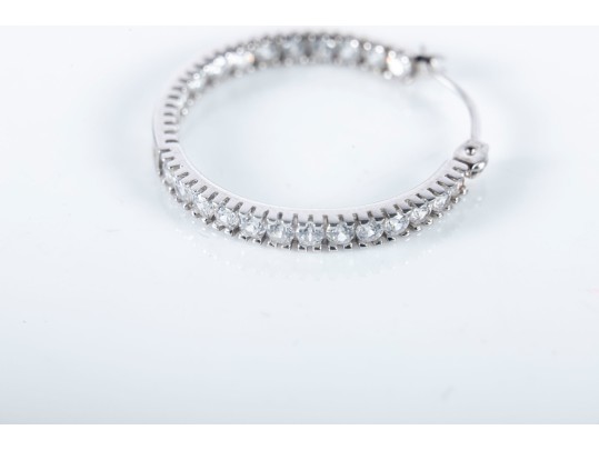 14k White Gold Glass Hoop Earrings