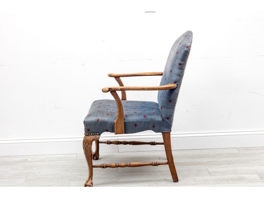 Oak Ball & Claw Foot Upholstered Library Armchair