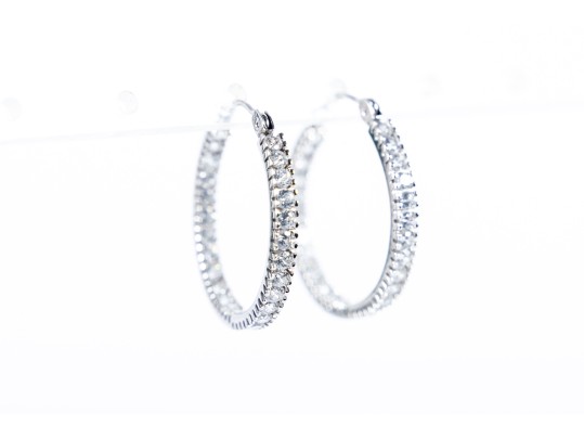 14k White Gold Glass Hoop Earrings