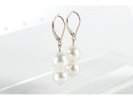14k White Gold Cultured Pearl Earrings