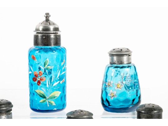 Assorted Blue Depression Glass Salt Shakers