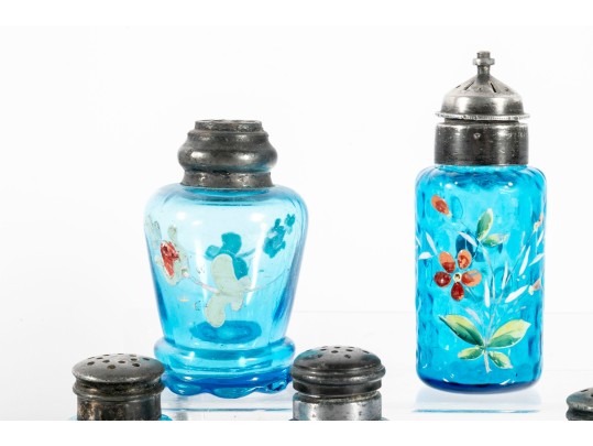 Assorted Blue Depression Glass Salt Shakers