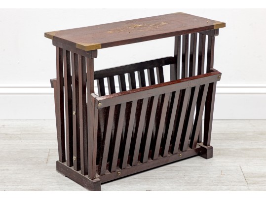 Vintage Rosewood Brass Inlaid Magazine Rack