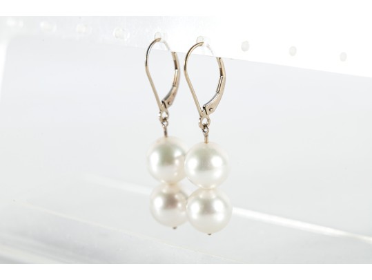 14k White Gold Cultured Pearl Earrings