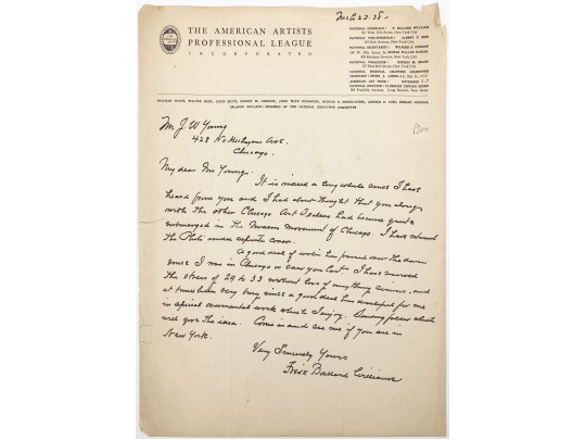 Fredrick Ballard Williams (American Painter, 1871-1956) Signed & Handwritten Letter To Art Dealer