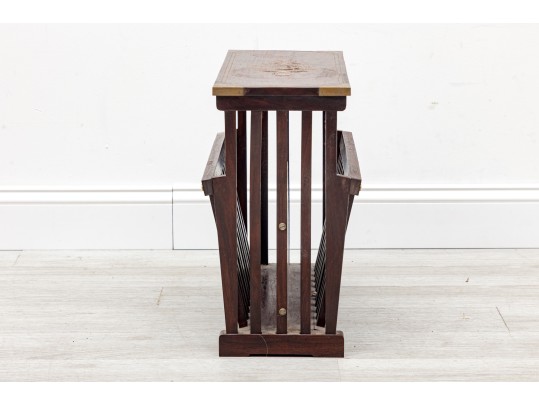 Vintage Rosewood Brass Inlaid Magazine Rack
