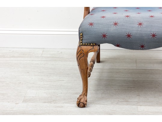 Oak Ball & Claw Foot Upholstered Library Armchair