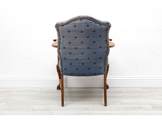 Oak Ball & Claw Foot Upholstered Library Armchair